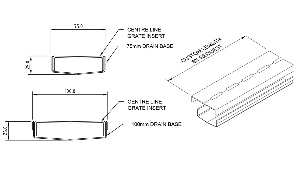 GRATES2GO CENTRE LINE GRATE AND CHANNEL STAINLESS STEEL 1000MM (CUSTOM AVAILABLE)