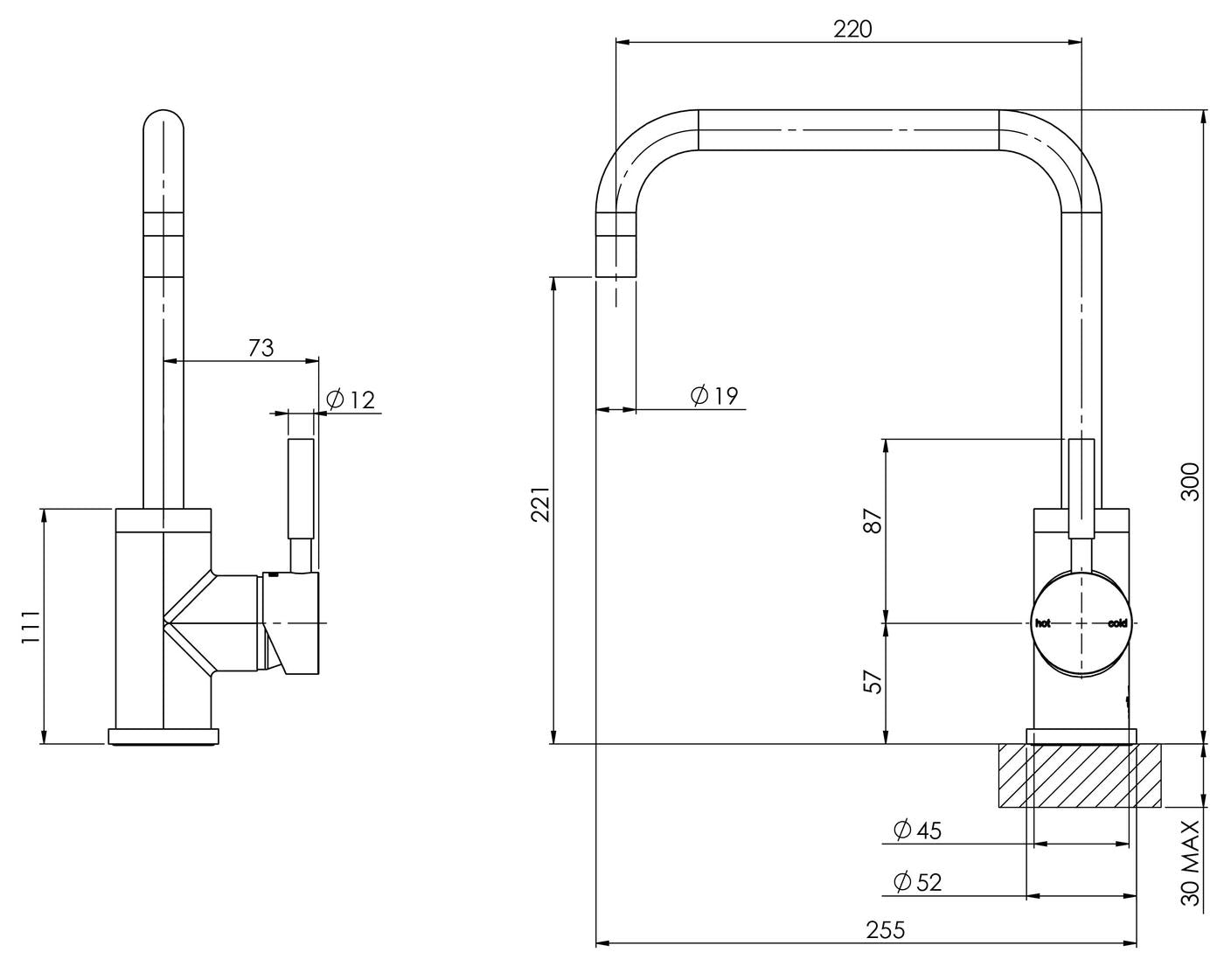 PHOENIX VIVID SINK MIXER 220MM SQUARELINE CHROME