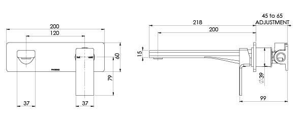 PHOENIX RADII WALL BASIN MIXER SET 200MM CHROME