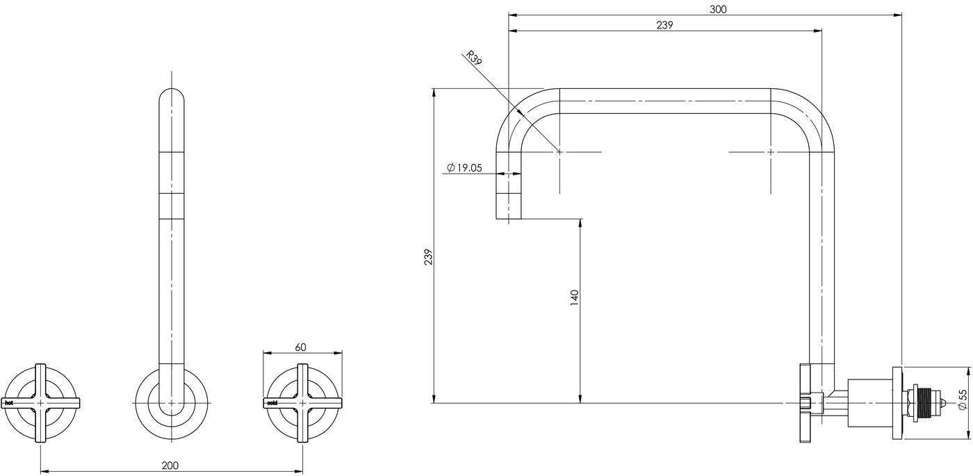 PHOENIX RADII WALL SINK SET 300MM CHROME