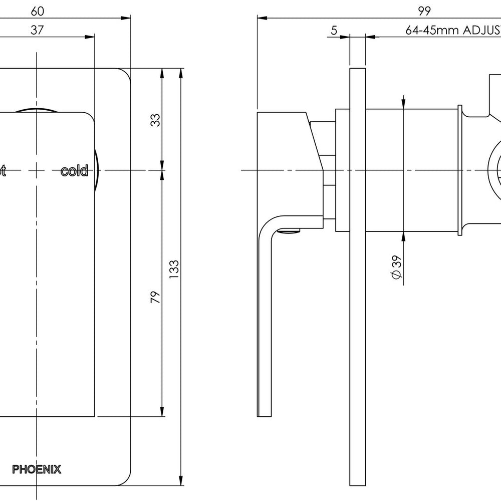 PHOENIX RADII SHOWER / WALL MIXER CHROME