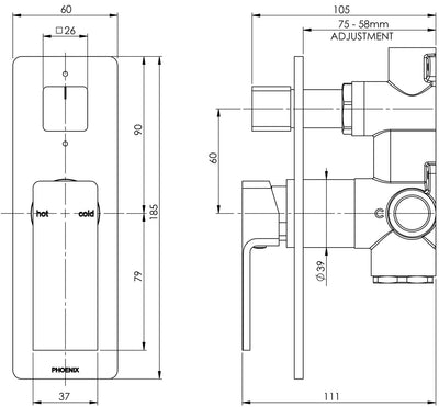 PHOENIX RADII SHOWER/BATH DIVERTER MIXER CHROME