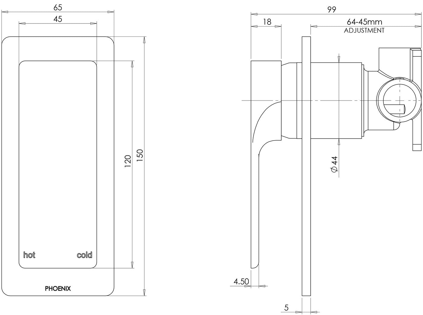 PHOENIX GLOSS SHOWER/WALL MIXER CHROME