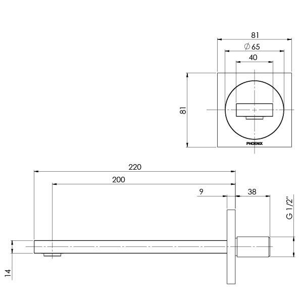 PHOENIX ORTHO WALL BASIN / BATH OUTLET 200MM MATTE BRUSHED NICKEL