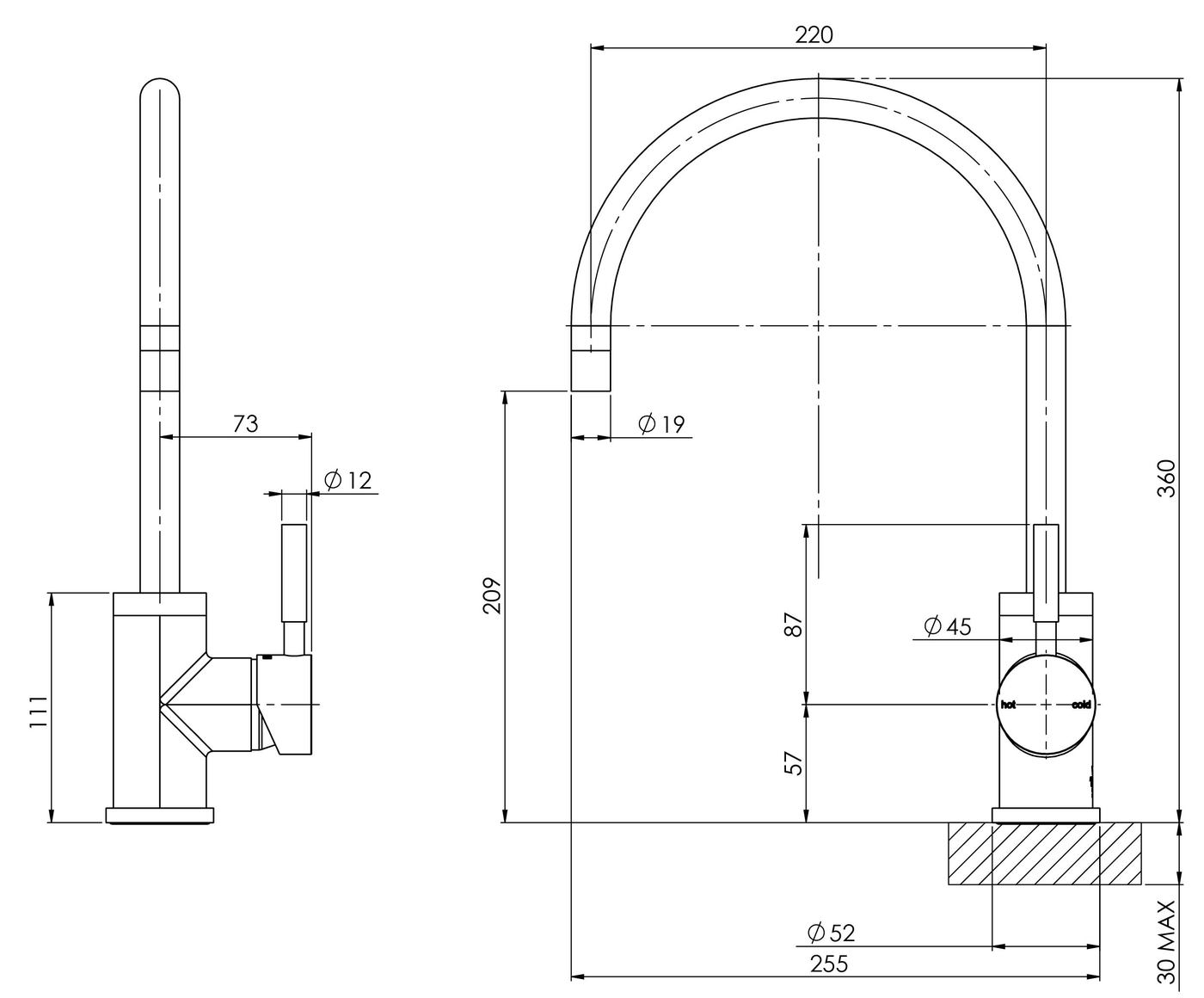 PHOENIX VIVID SINK MIXER 220MM GOOSENECK CHROME