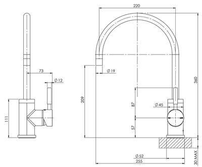 PHOENIX VIVID SINK MIXER 220MM GOOSENECK CHROME