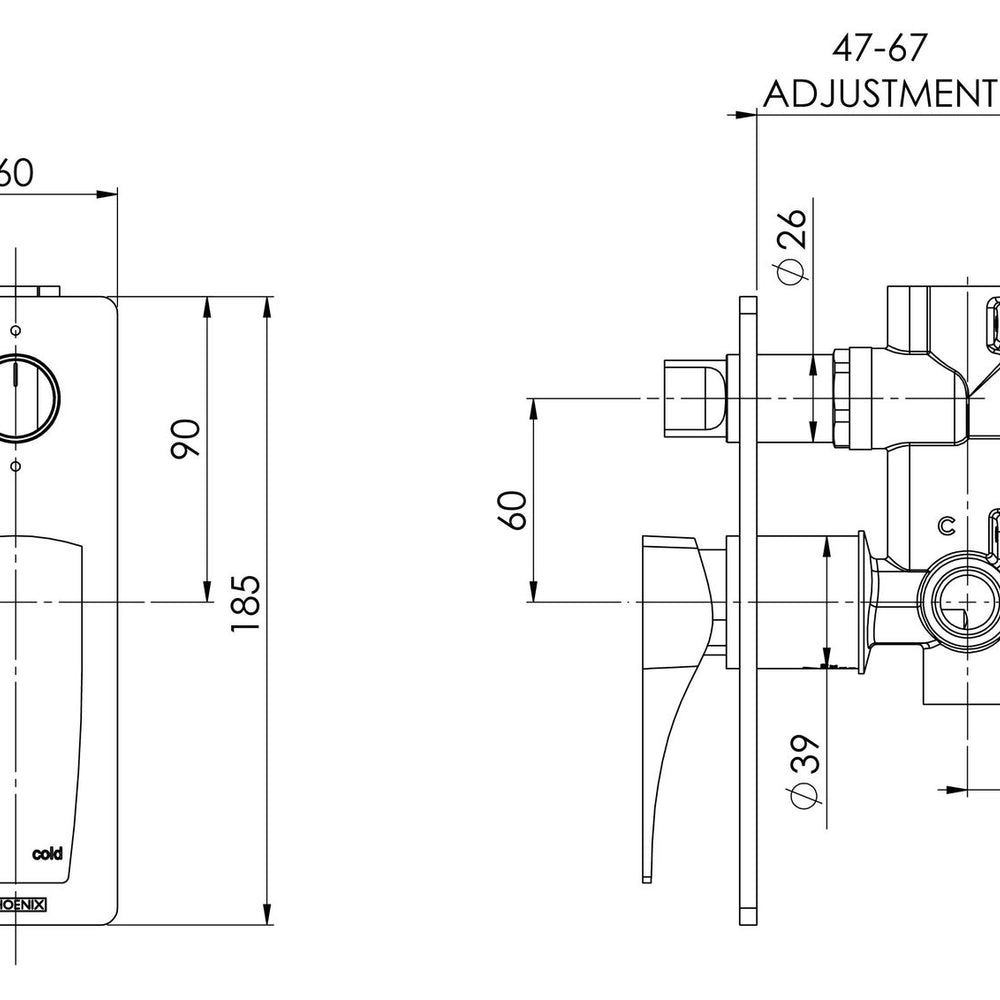PHOENIX AGRO SHOWER / BATH DIVERTER MIXER CHROME