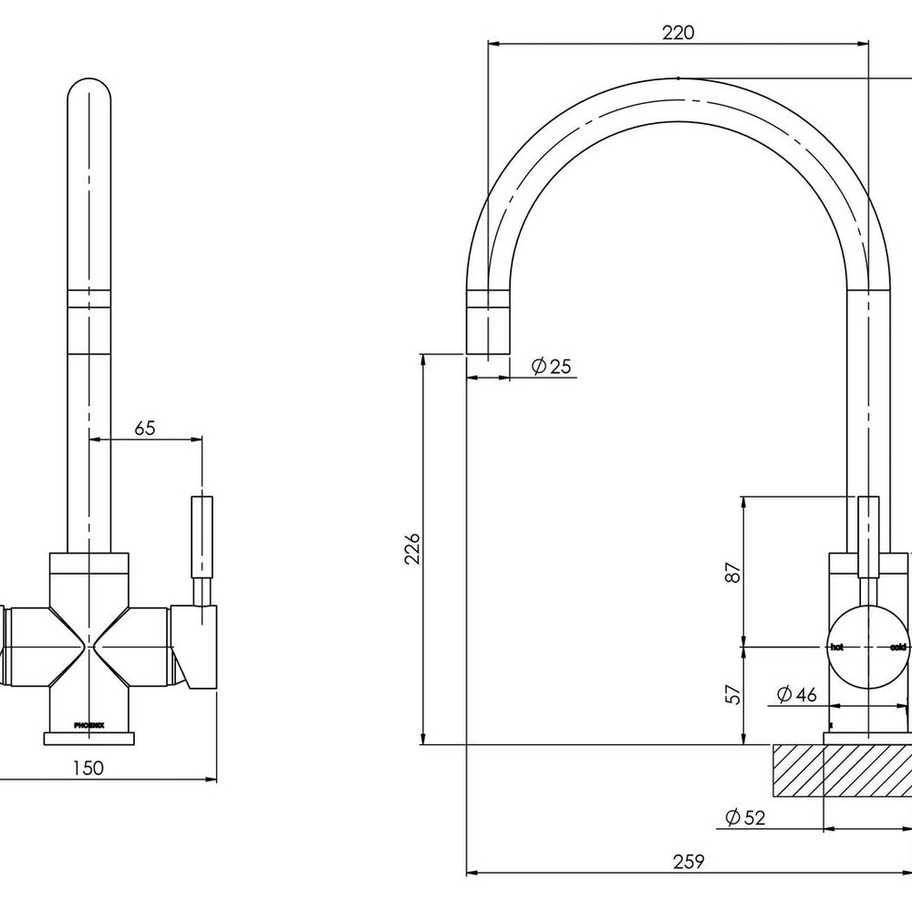 PHOENIX VIVID FILTERED GOOSENECK SINK MIXER 220MM CHROME