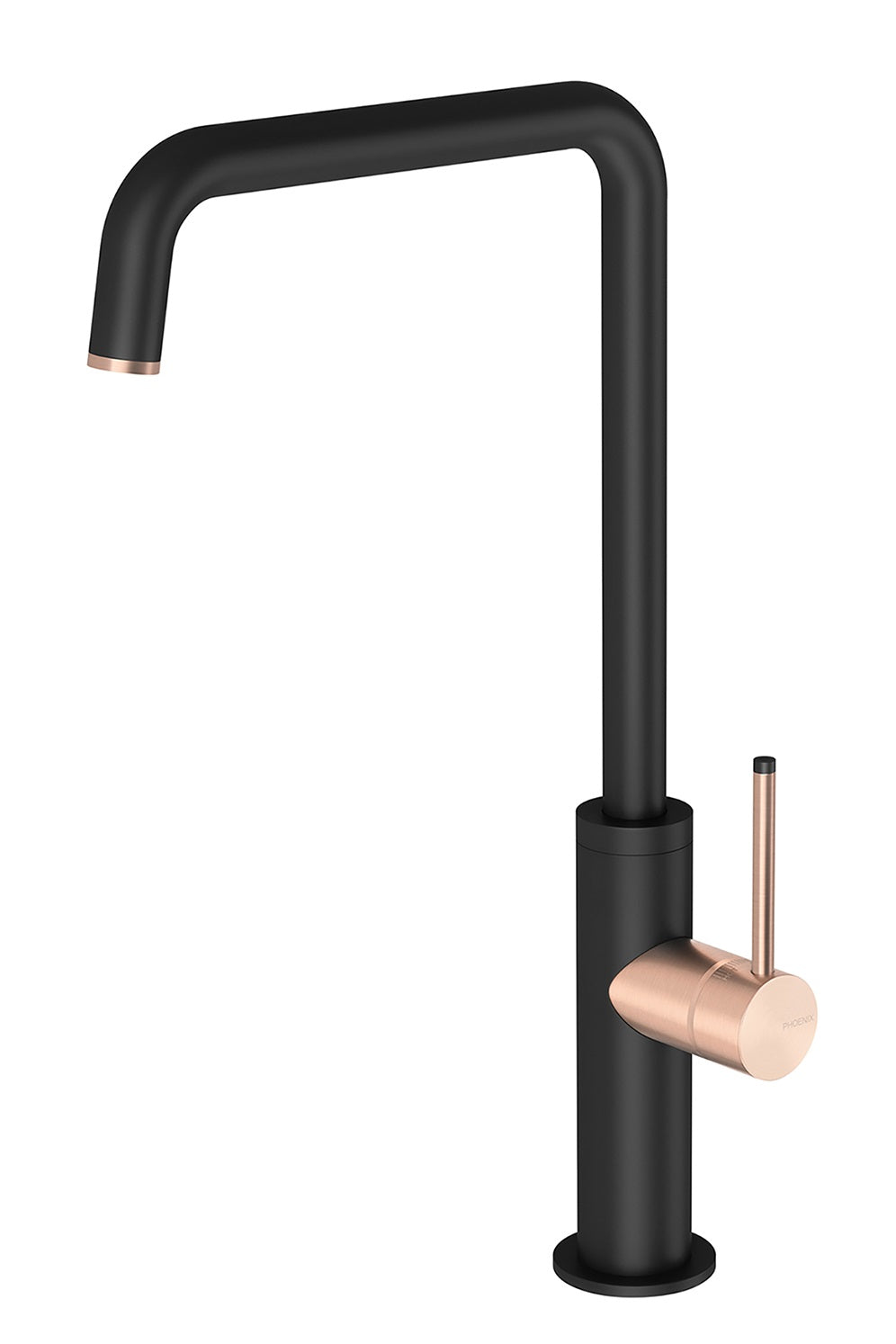 PHOENIX TOI SINK MIXER SQUARELINE SINK MIXER 365MM MATTE BLACK AND BRUSHED ROSE GOLD