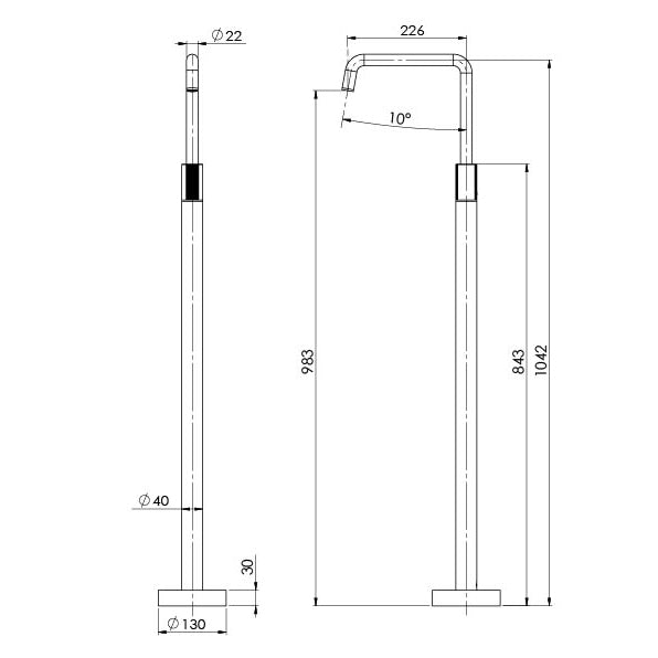 PHOENIX TOI FLOOR MOUNTED BATH MIXER 1042MM MATTE BLACK