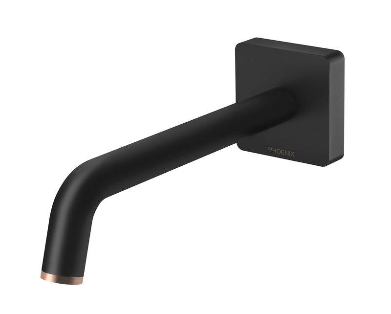 PHOENIX TOI WALL BASIN OUTLET 180MM MATTE BLACK AND BRUSHED ROSE GOLD