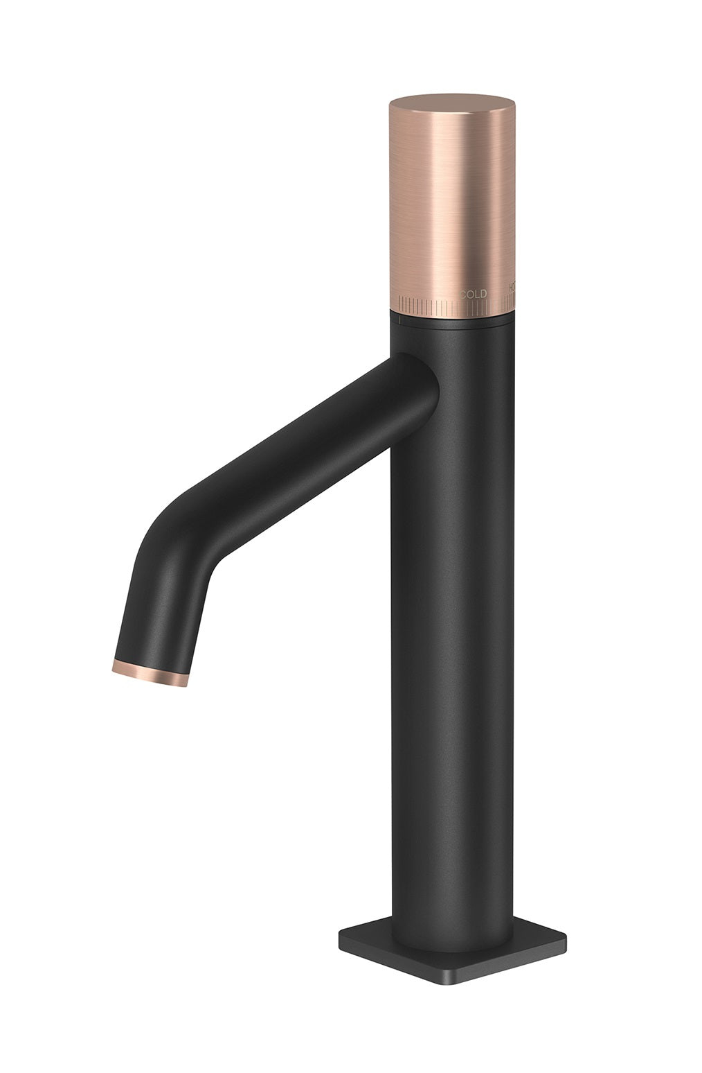 PHOENIX TOI BASIN MIXER MATTE BLACK AND BRUSHED ROSE GOLD