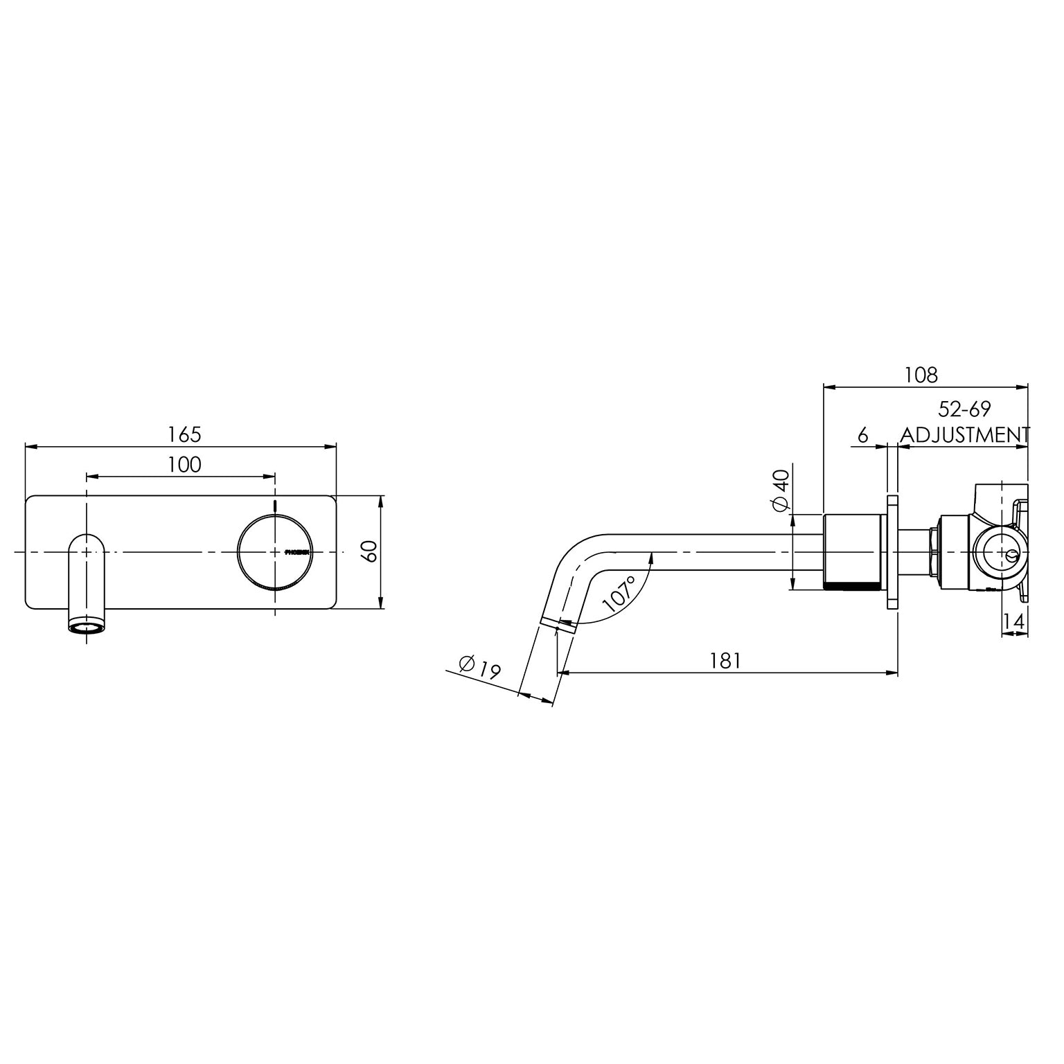 PHOENIX TOI WALL BASIN BATH MIXER SET 180MM MATTE BLACK