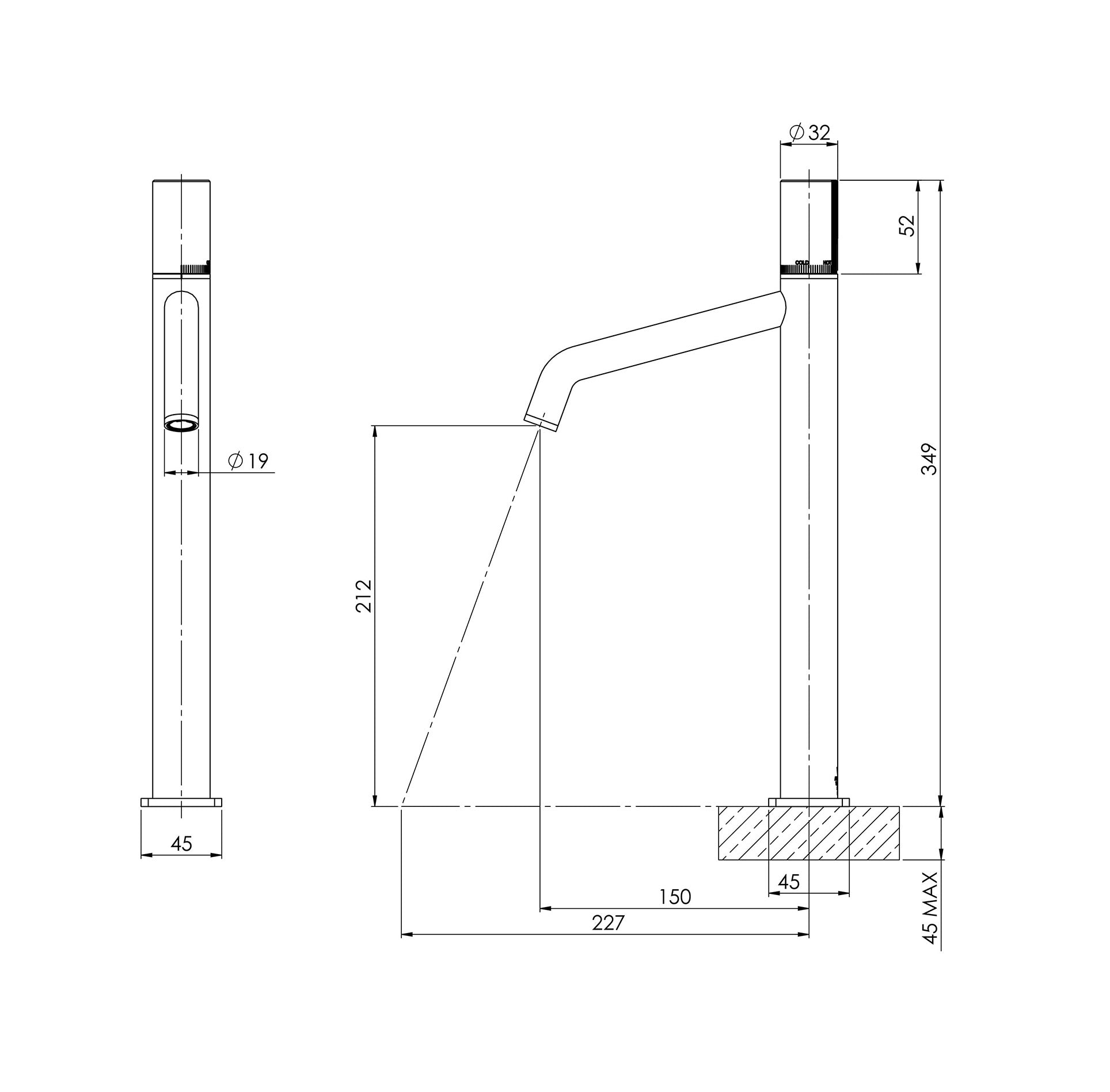 PHOENIX TOI VESSEL MIXER 349MM CHROME AND MATTE BLACK