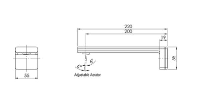 PHOENIX ALIA WALL BASIN BATH OUTLET 200MM BRUSHED GOLD
