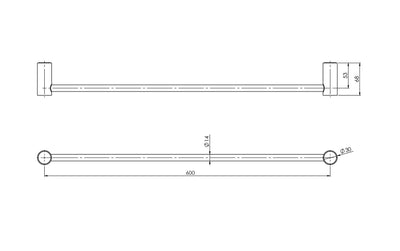 PHOENIX VIVID SLIMLINE SINGLE NON-HEATED TOWEL RAIL MATTE BLACK 600MM AND 800MM