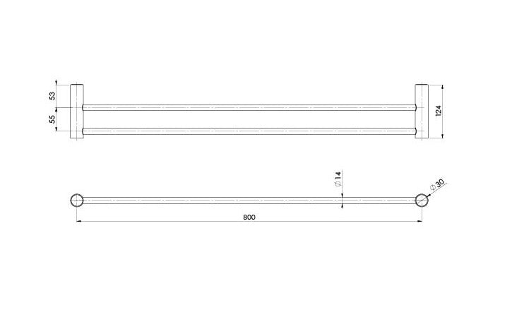 PHOENIX VIVID SLIMLINE DOUBLE NON-HEATED TOWEL RAIL MATTE BLACK 600MM AND 800MM
