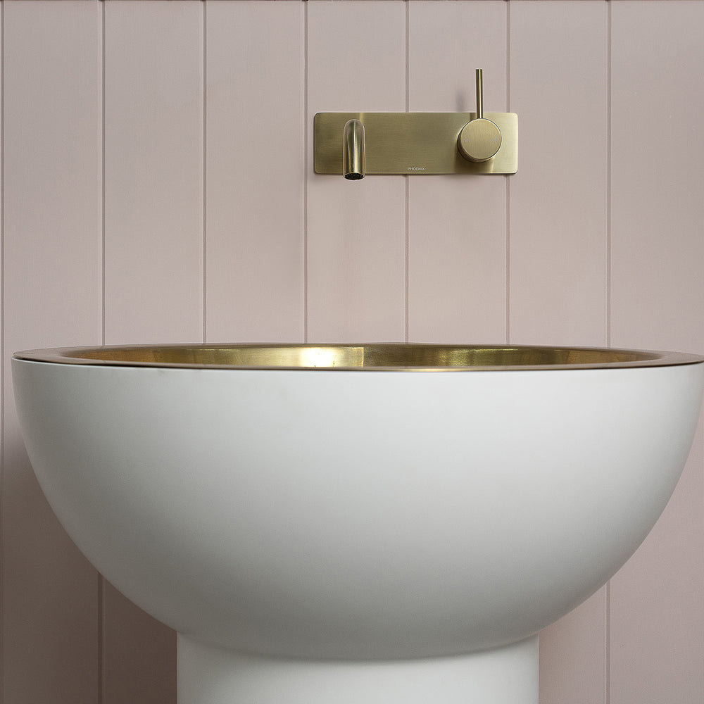 PHOENIX VIVID SLIMLINE UP BASIN BATH WALL MIXER SET BRUSHED GOLD