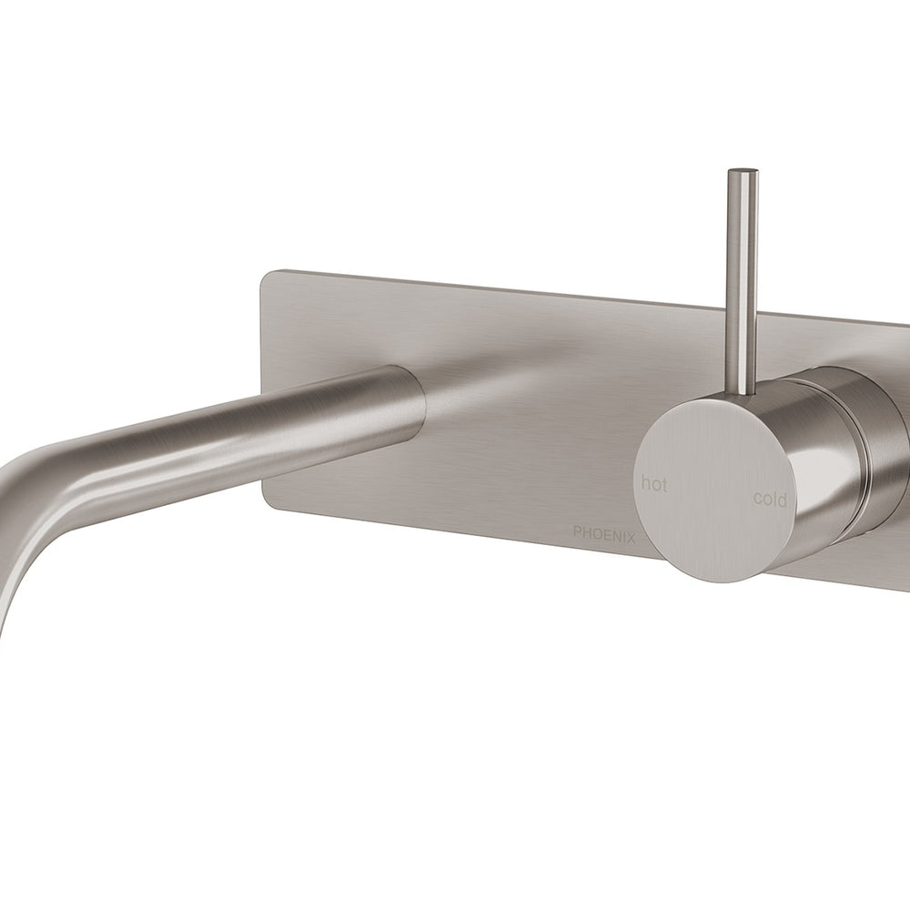 PHOENIX VIVID SLIMLINE LEAD FREE BASIN / BATH WALL MIXER SET 200MM BRUSHED NICKEL