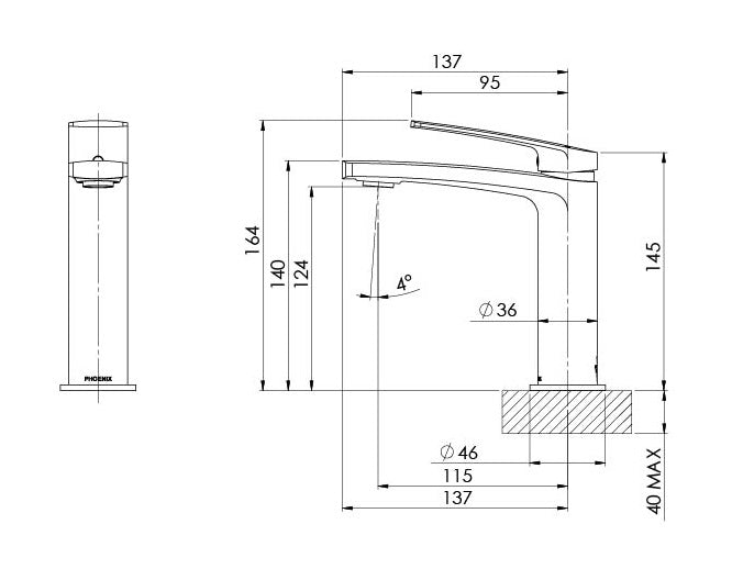 PHOENIX MEKKO LEAD FREE BASIN MIXER 145MM CHROME