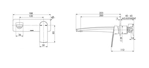 PHOENIX MEKKO WALL BASIN BATH MIXER SET 200MM BRUSHED NICKEL