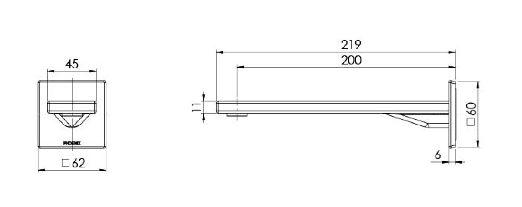 PHOENIX ZIMI WALL BASIN OUTLET 200MM CHROME