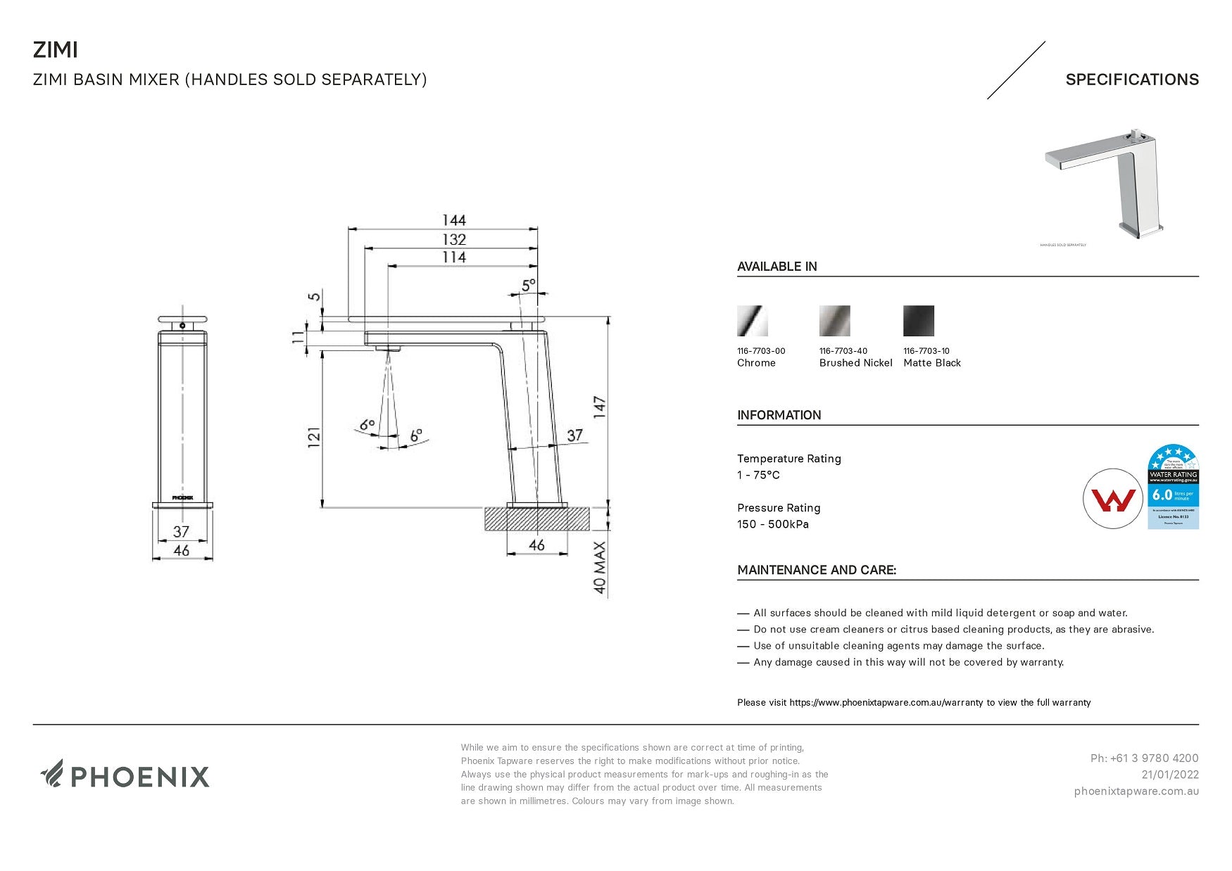 PHOENIX ZIMI BASIN MIXER 147MM CHROME