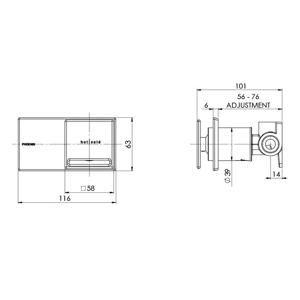 PHOENIX ZIMI SHOWER / WALL MIXER 116MM BRUSHED NICKEL