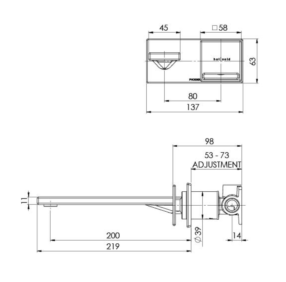 PHOENIX ZIMI WALL BASIN / BATH MIXER SET 219MM CHROME