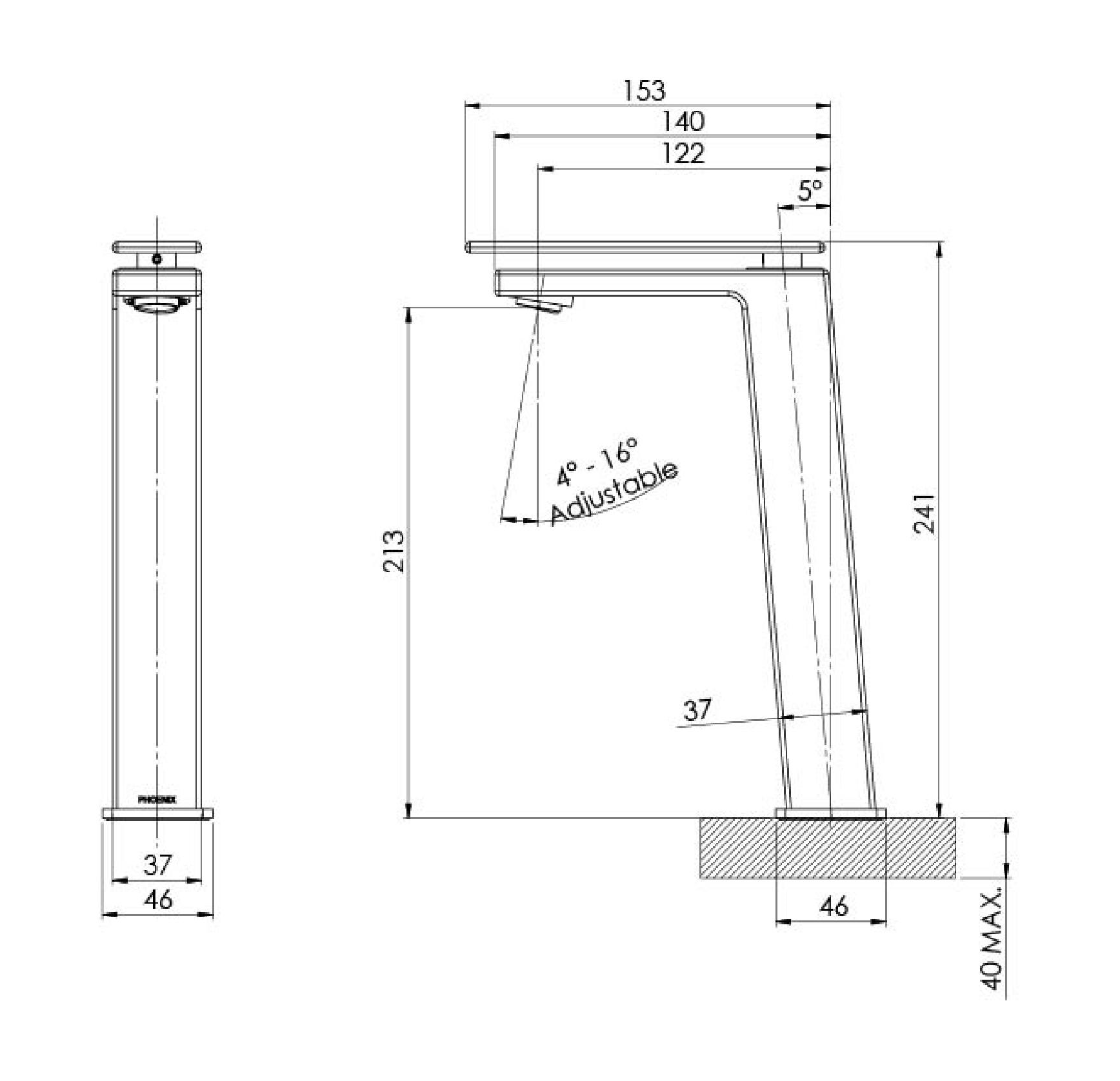 PHOENIX ZIMI VESSEL MIXER 241MM MATTE BLACK