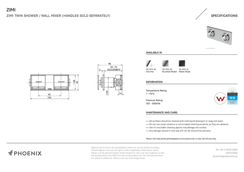 PHOENIX ZIMI TWIN SHOWER / WALL MIXER CHROME