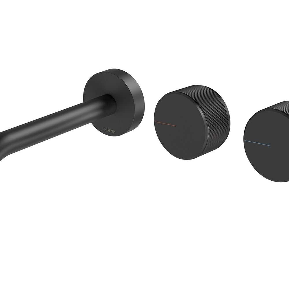 PHOENIX AXIA WALL BASIN / BATH CURVED OUTLET HOSTESS SET 180MM MATTE BLACK