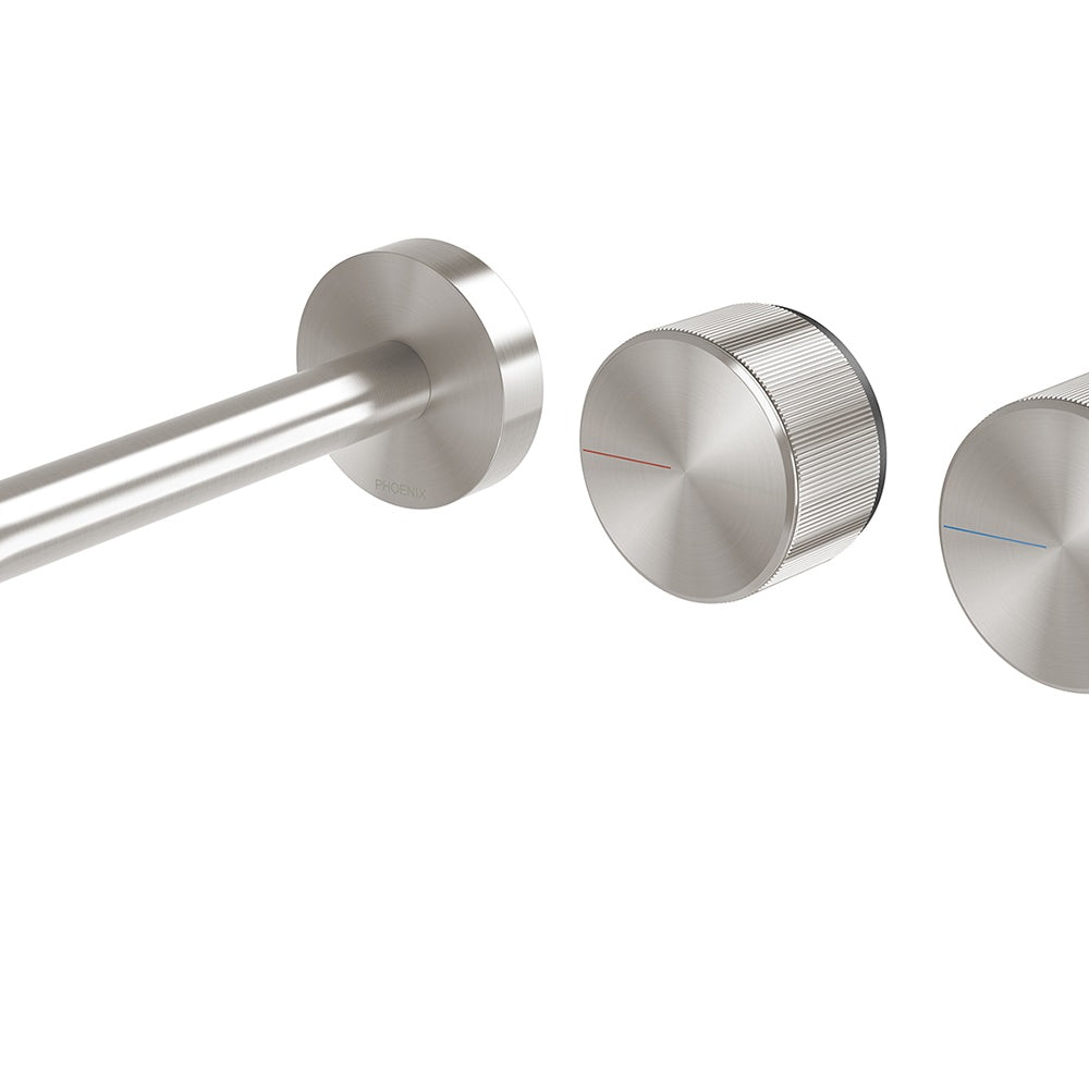 PHOENIX AXIA WALL BASIN BATH CURVED OUTLET HOSTESS SET 180MM BRUSHED NICKEL