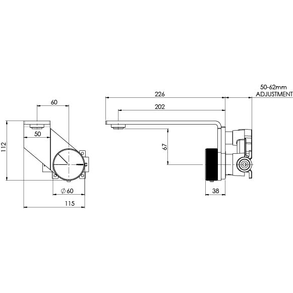 PHOENIX AXIA LEAD FREE WALL BASIN BATH MIXER SET 200MM MATTE BLACK