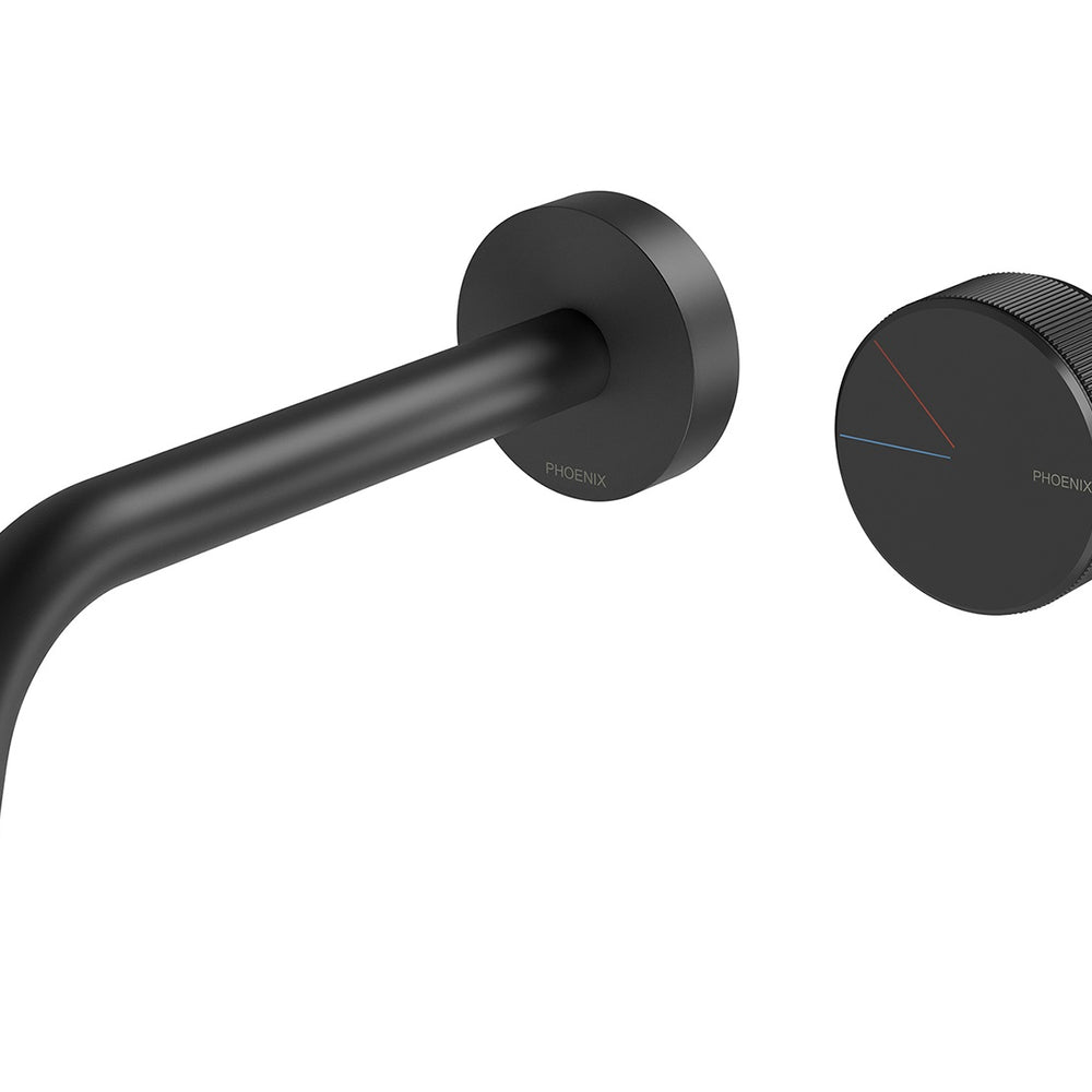 PHOENIX AXIA WALL BASIN / BATH CURVED OUTLET MIXER SET 180MM MATTE BLACK