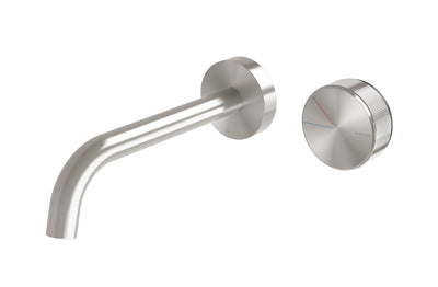 PHOENIX AXIA LEAD FREE WALL BASIN BATH CURVED OUTLET MIXER SET 180MM BRUSHED NICKEL