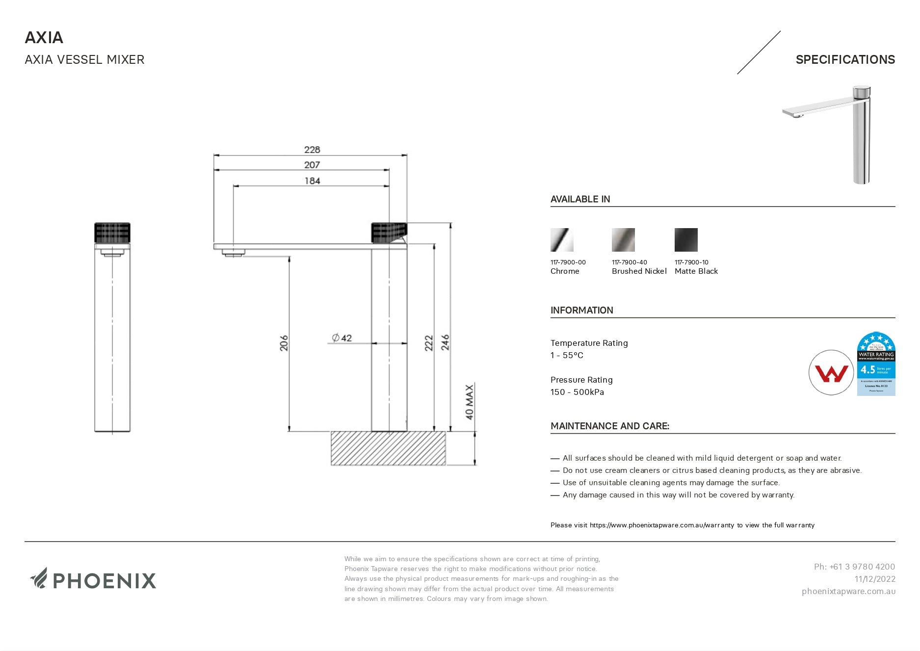 PHOENIX AXIA VESSEL MIXER CHROME