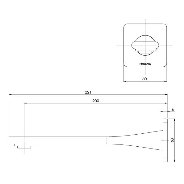 PHOENIX TEEL WALL BASIN OUTLET 200MM BRUSHED NICKEL