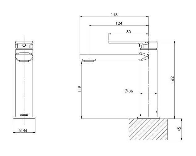 PHOENIX TEEL LEAD FREE BASIN MIXER 162MM CHROME