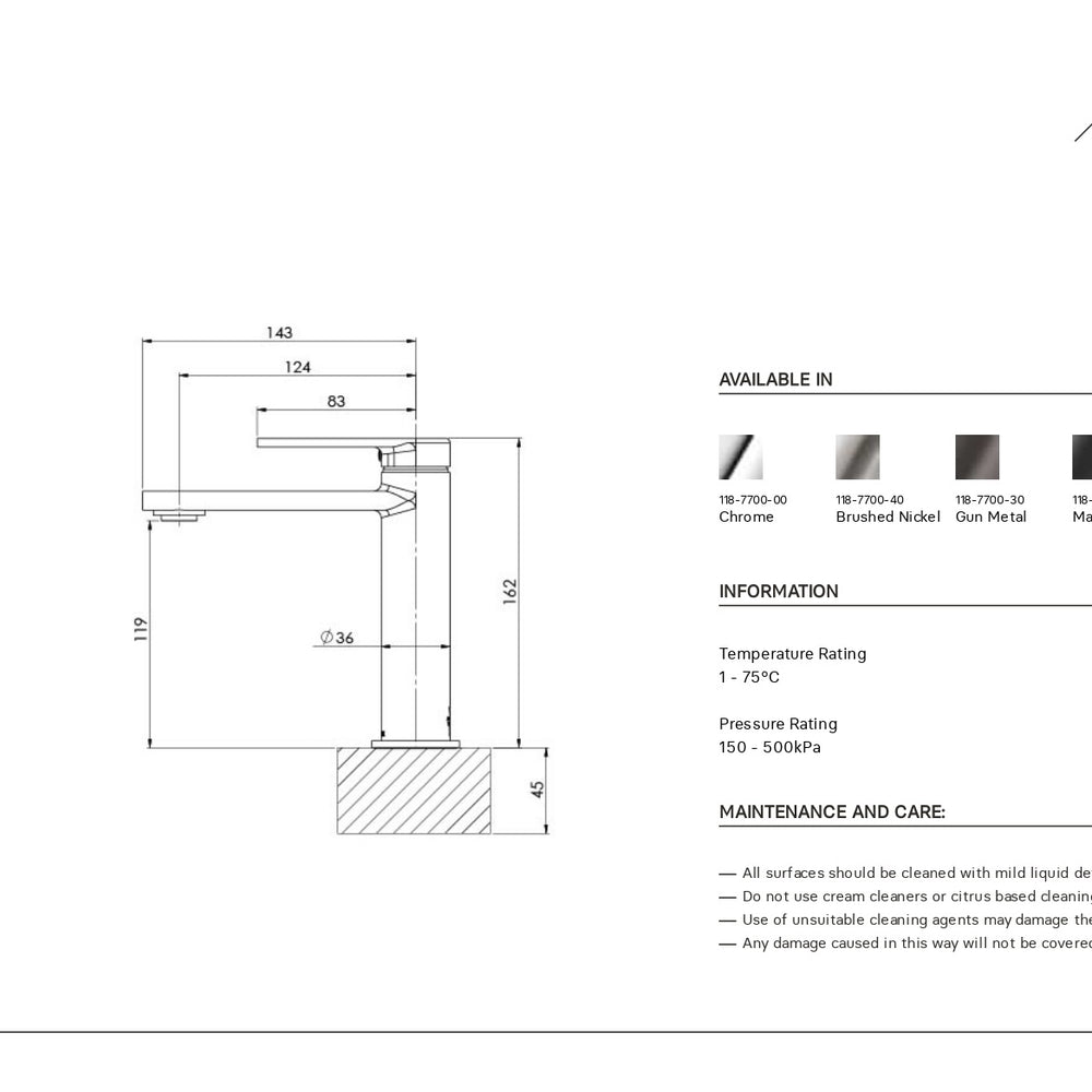 PHOENIX TEEL LEAD FREE BASIN MIXER 162MM BRUSHED NICKEL