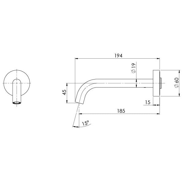 PHOENIX VIVID SLIMLINE PLUS WALL BASIN / BATH OUTLET 180MM BRUSHED NICKEL