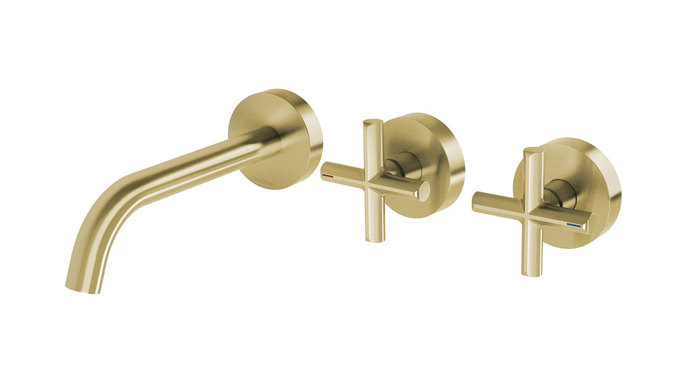 PHOENIX VIVID SLIMLINE PLUS LEAD FREE WALL BASIN / BATH HOSTESS SET OUTLET 180MM BRUSHED GOLD