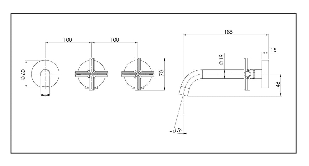 PHOENIX  VIVID SLIMLINE PLUS LEAD FREE WALL BASIN / BATH HOSTESS SET 185MM BRUSHED NICKEL