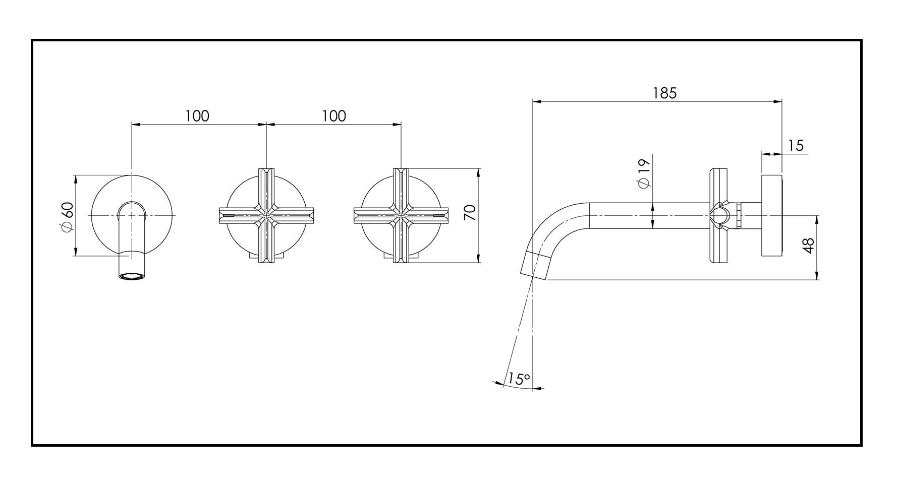PHOENIX VIVID SLIMLINE PLUS WALL BASIN BATH HOSTESS SET OUTLET 185MM BRUSHED NICKEL