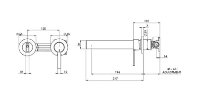 PHOENIX LEXI MKII WALL BATH MIXER SET 200MM BRUSHED NICKEL