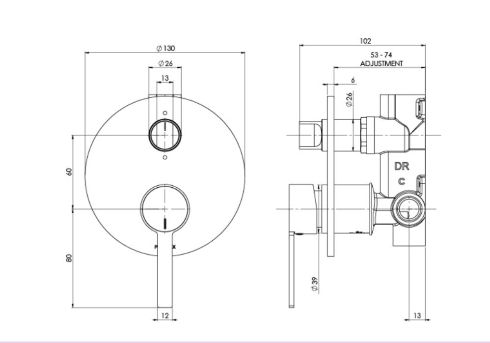 PHOENIX LEXI MKII WALL SHOWER BATH DIVERTER MIXER MATTE BLACK