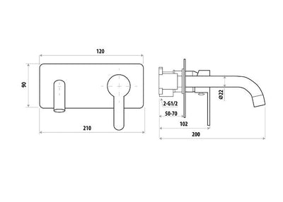 LINKWARE LOUI WALL OUTLET MIXER 200MM MATTE BLACK