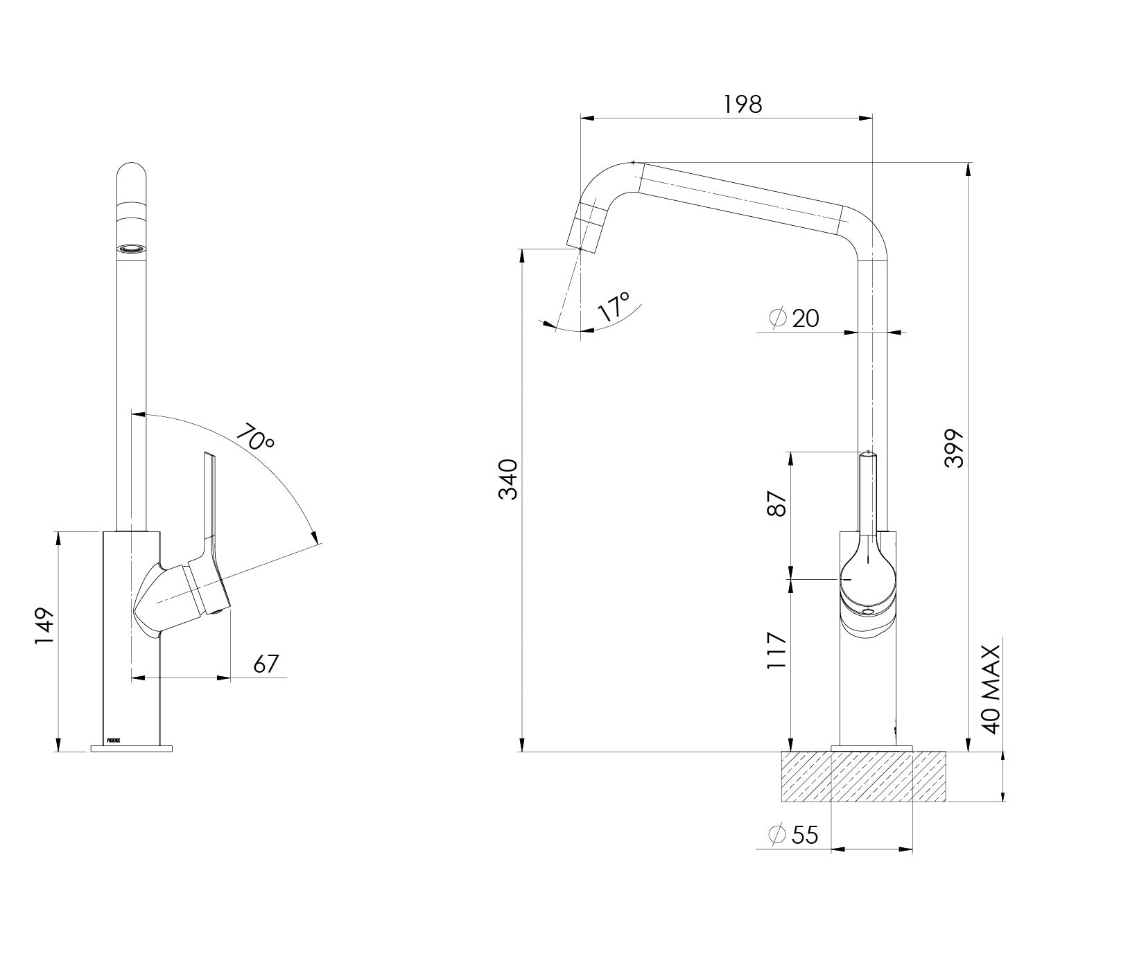 PHOENIX ESTER SINK MIXER SQUARELINE 200MM BRUSHED NICKEL