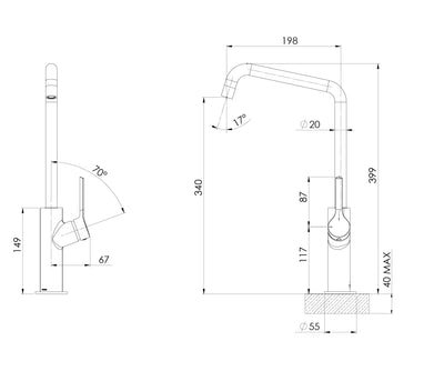 PHOENIX ESTER SINK MIXER 200MM CHROME
