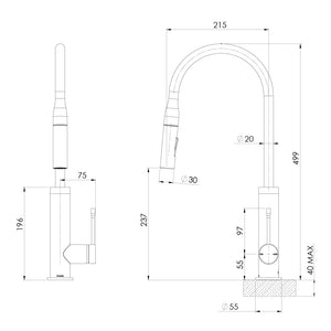 PHOENIX DEJA PULL OUT SINK MIXER 499MM BRUSHED NICKEL